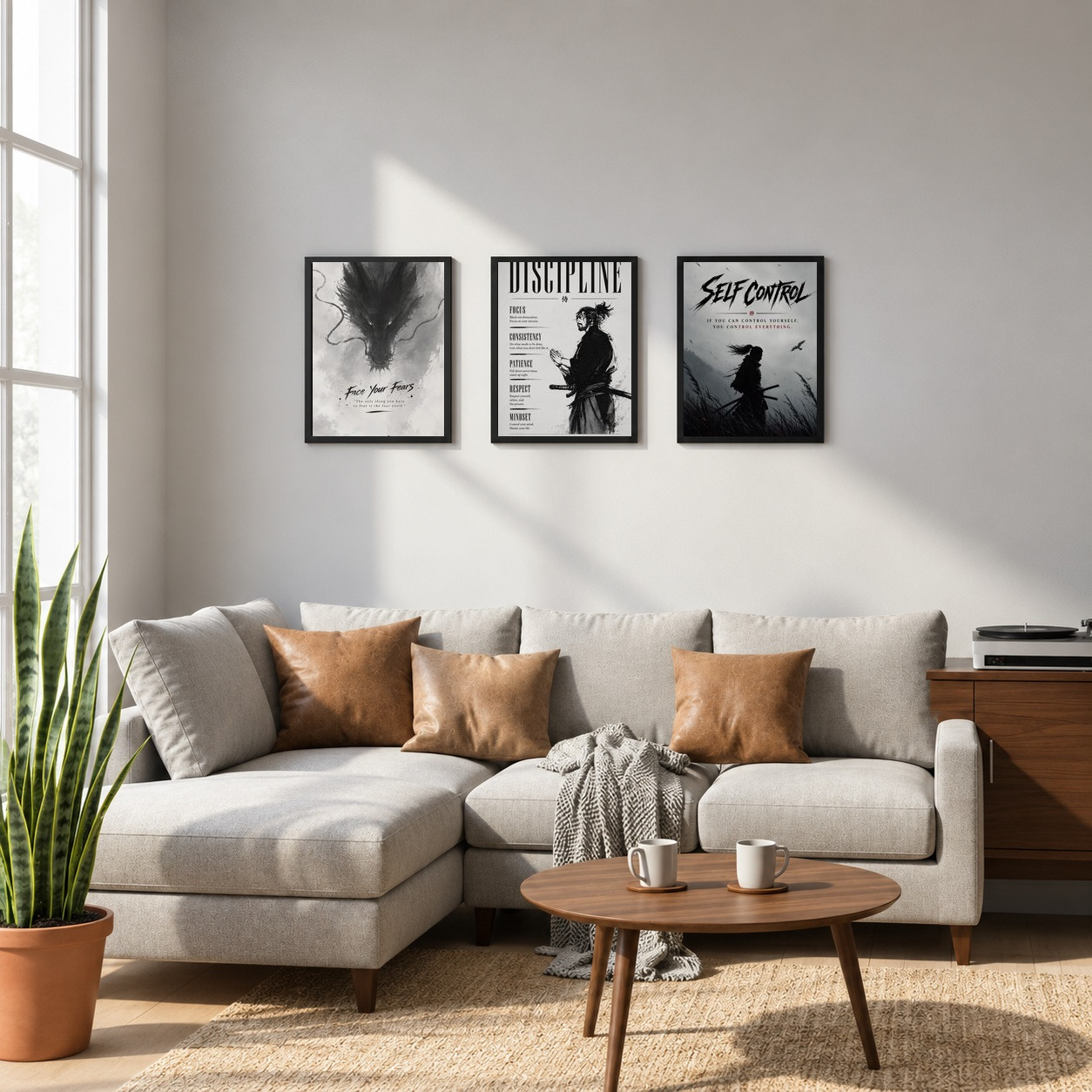 ThePrintSmith Store Samurai Motivational Framed Wall Art - Set of 3 Posters for Living Room, Bedroom and Office Decor, A4 Size 21 x 30 cm (8.3 x 11.7 inch), 300 GSM Matte, Ready to Hang