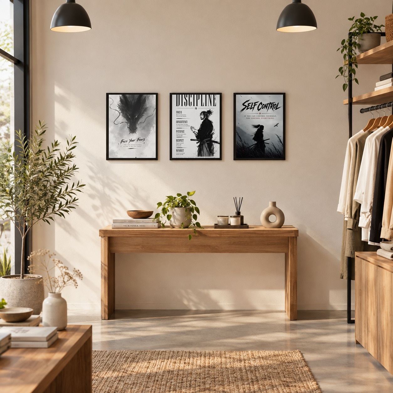 ThePrintSmith Store Samurai Motivational Framed Wall Art - Set of 3 Posters for Living Room, Bedroom and Office Decor, A4 Size 21 x 30 cm (8.3 x 11.7 inch), 300 GSM Matte, Ready to Hang view 2