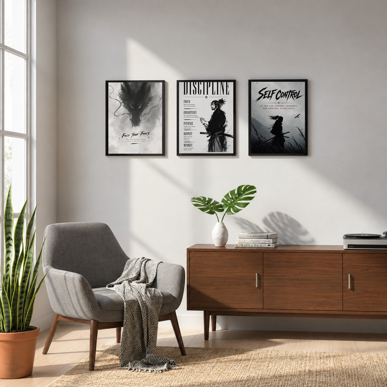 ThePrintSmith Store Samurai Motivational Framed Wall Art - Set of 3 Posters for Living Room, Bedroom and Office Decor, A4 Size 21 x 30 cm (8.3 x 11.7 inch), 300 GSM Matte, Ready to Hang view 3