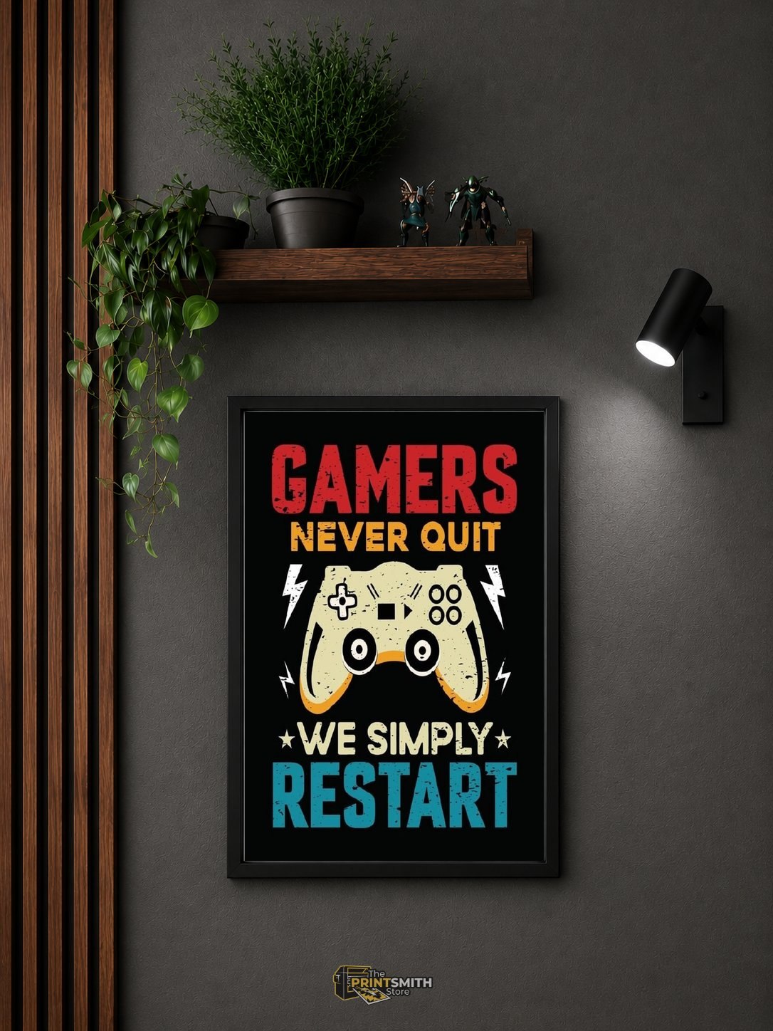 Gamers Never Quit T-Shirt — Framed Print view 4