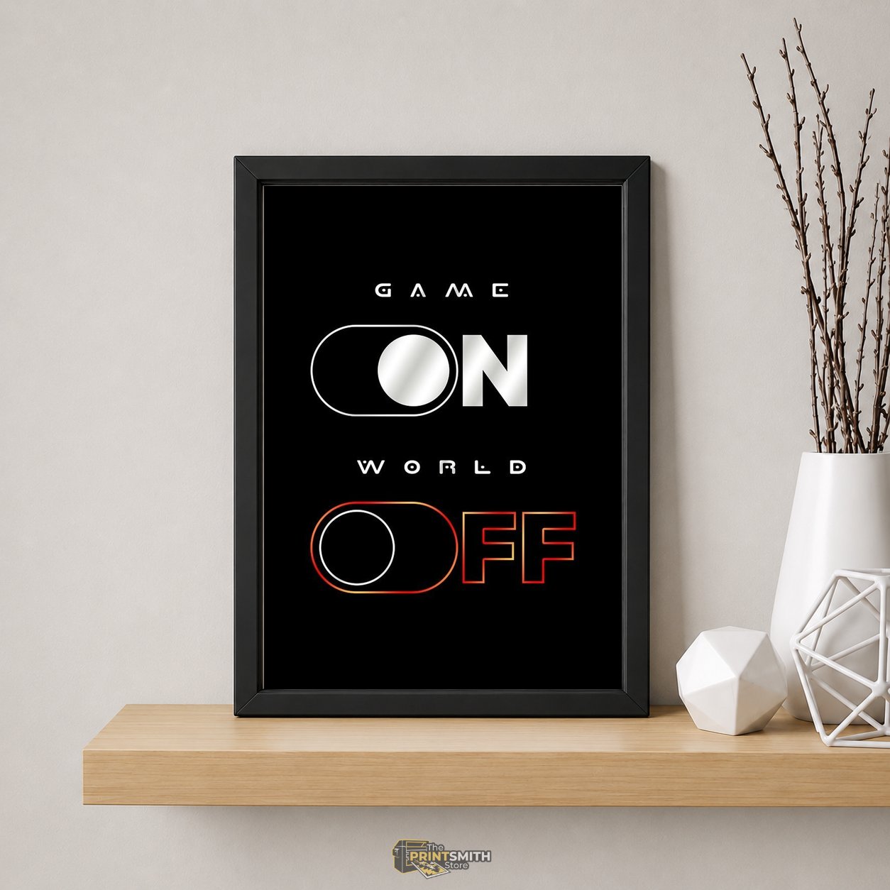 Game On World Off Frame — Framed Print