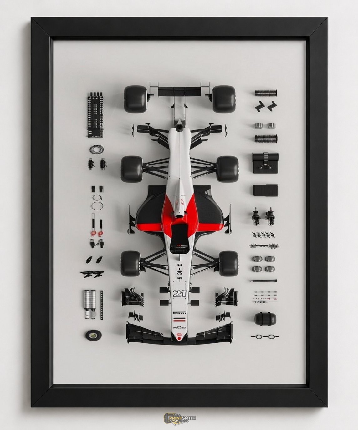 Formula One Car Parts Frame — Framed Print