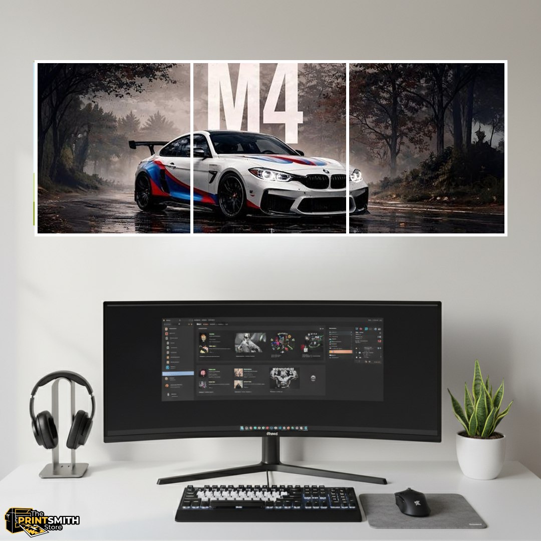 BMW M4 on a rainy road view 1