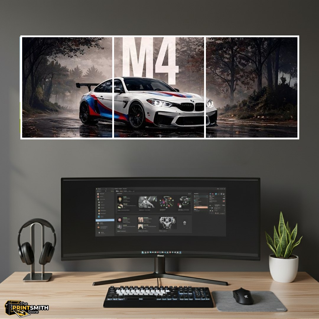 BMW M4 on a rainy road view 4