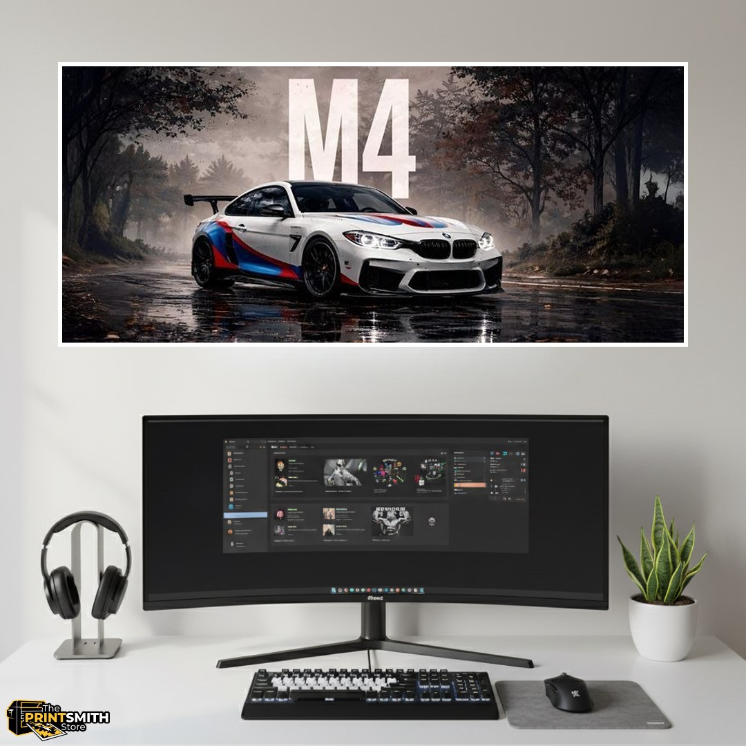 BMW M4 on a rainy road