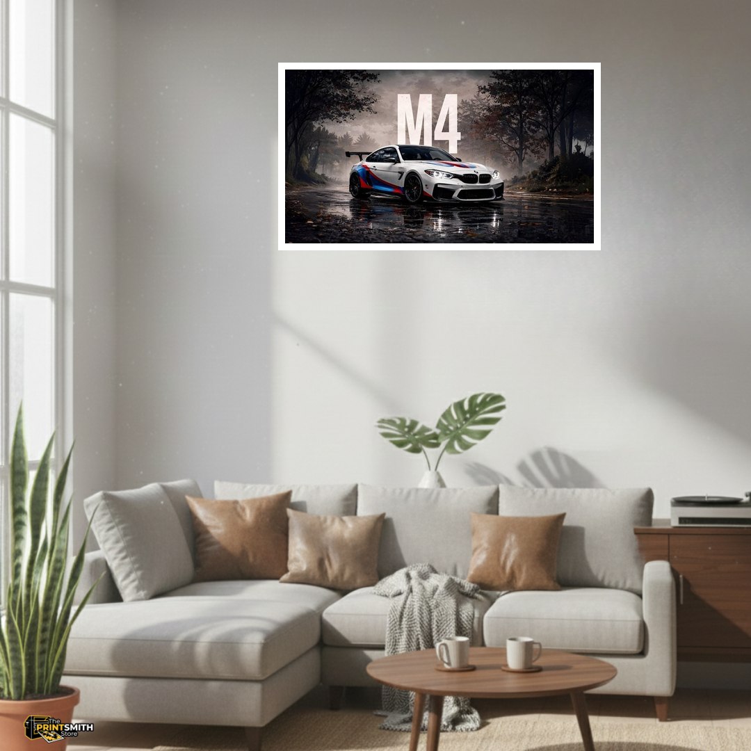 BMW M4 on a rainy road view 8