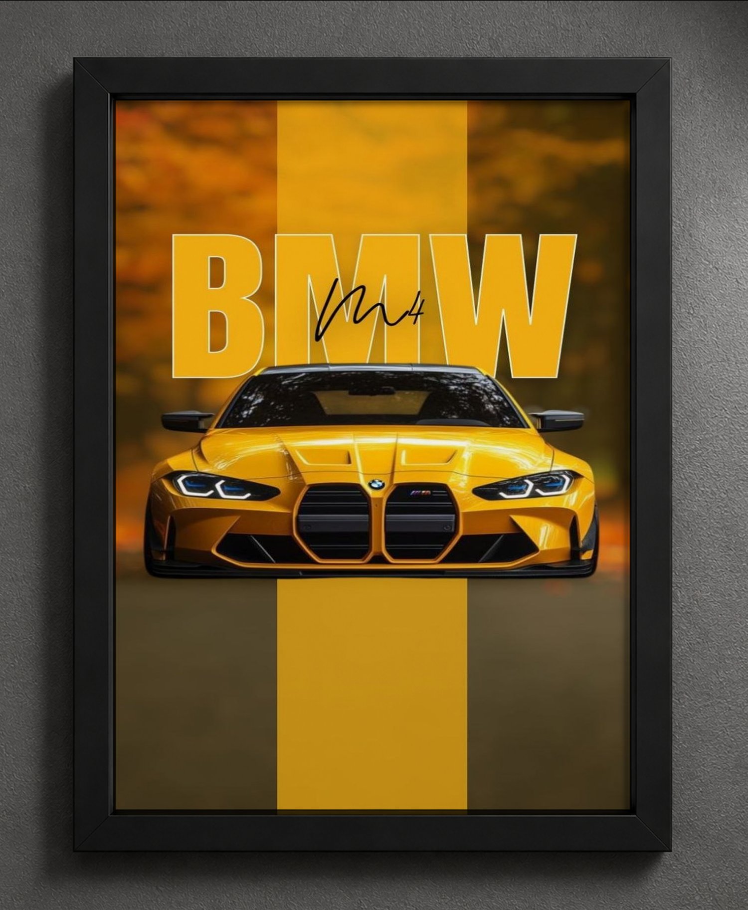 Golden BMW M4 Sports Car — Framed Print view 2