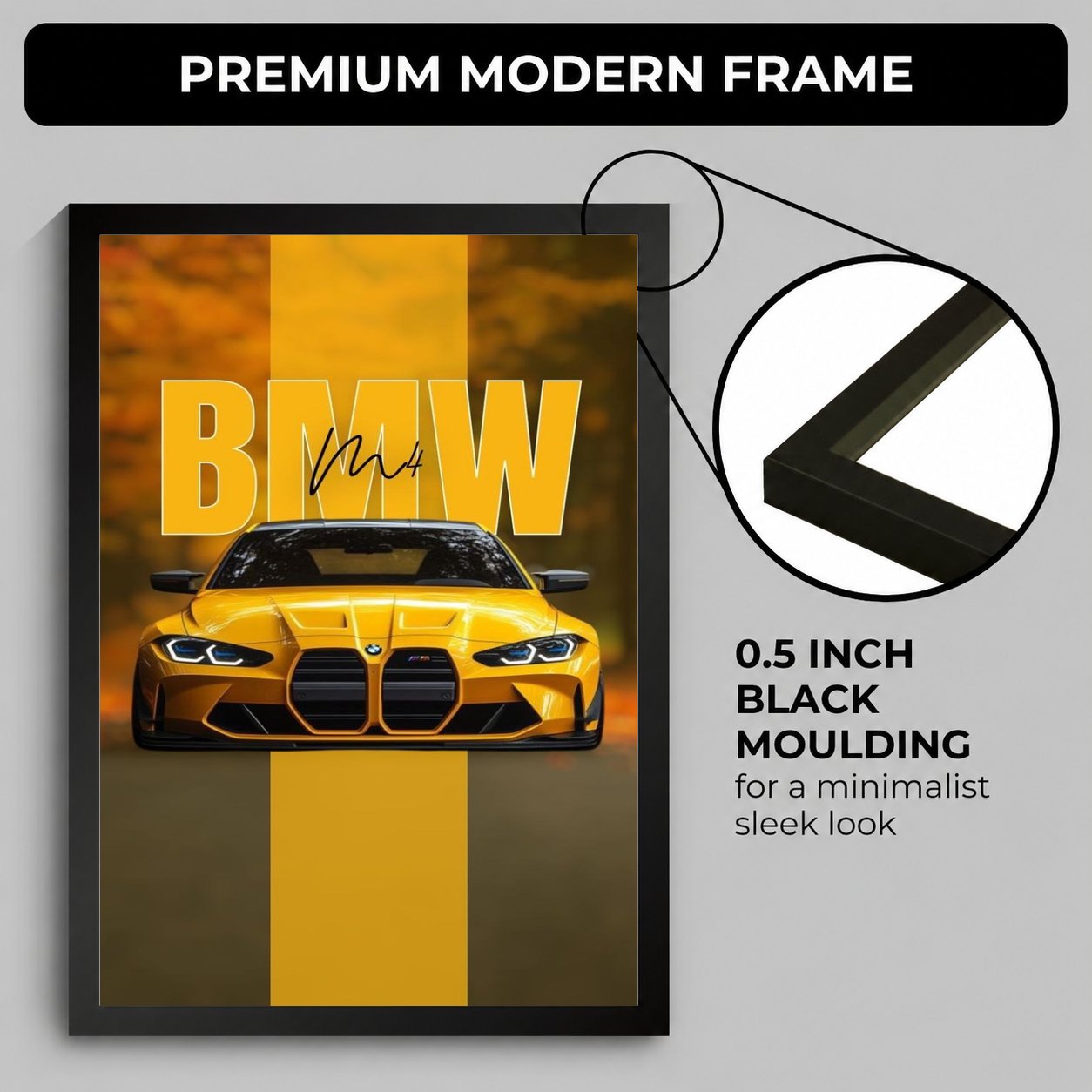 Golden BMW M4 Sports Car — Framed Print view 3