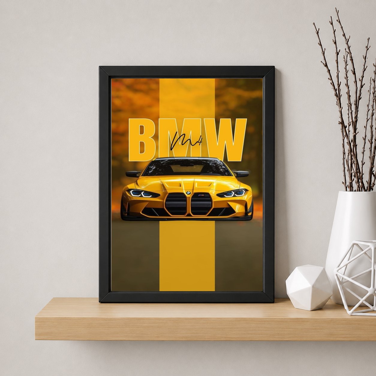 Golden BMW M4 Sports Car — Framed Print view 4
