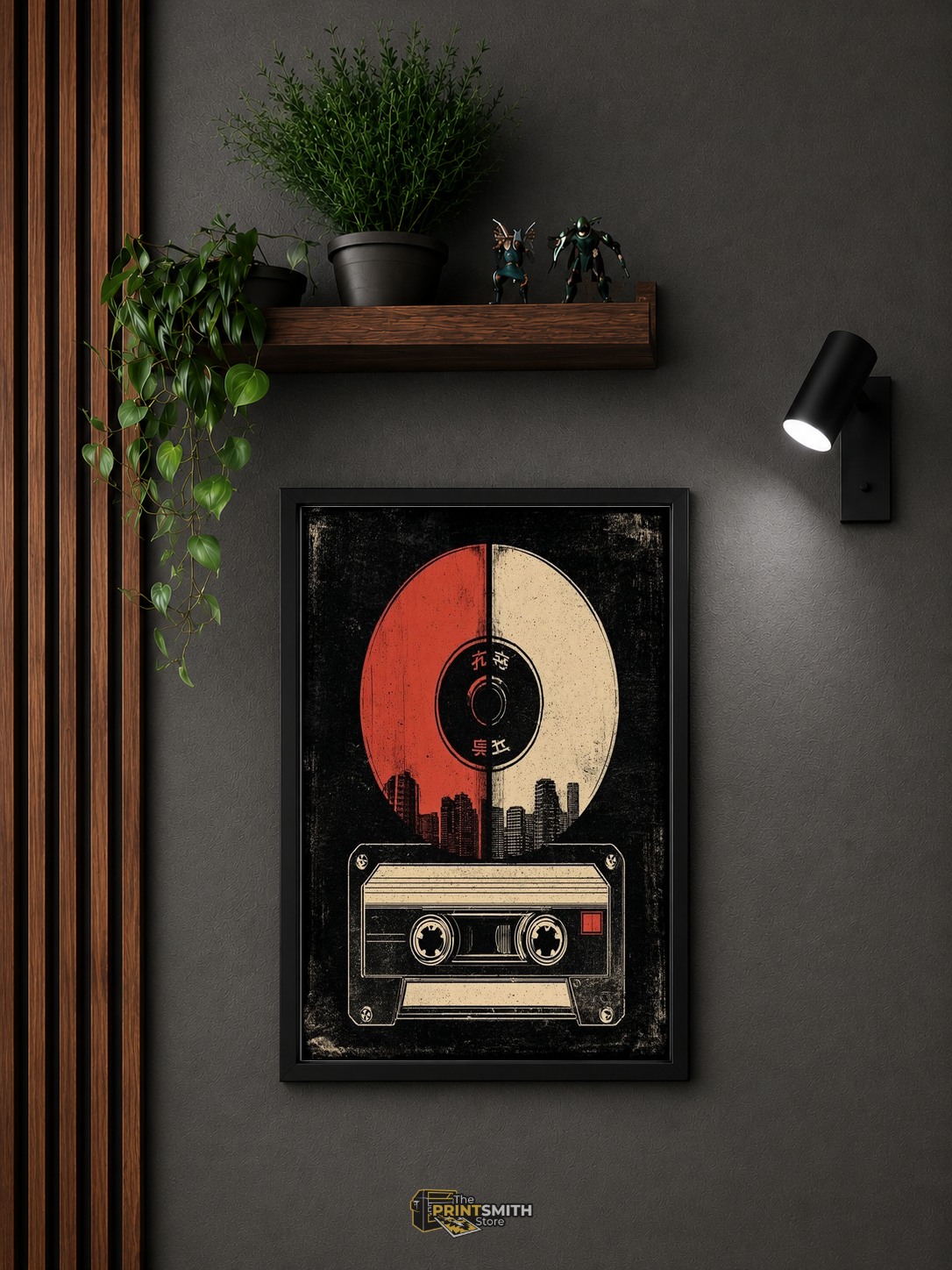 Retro Cassette Cityscape Art Frame — Framed Print view 3