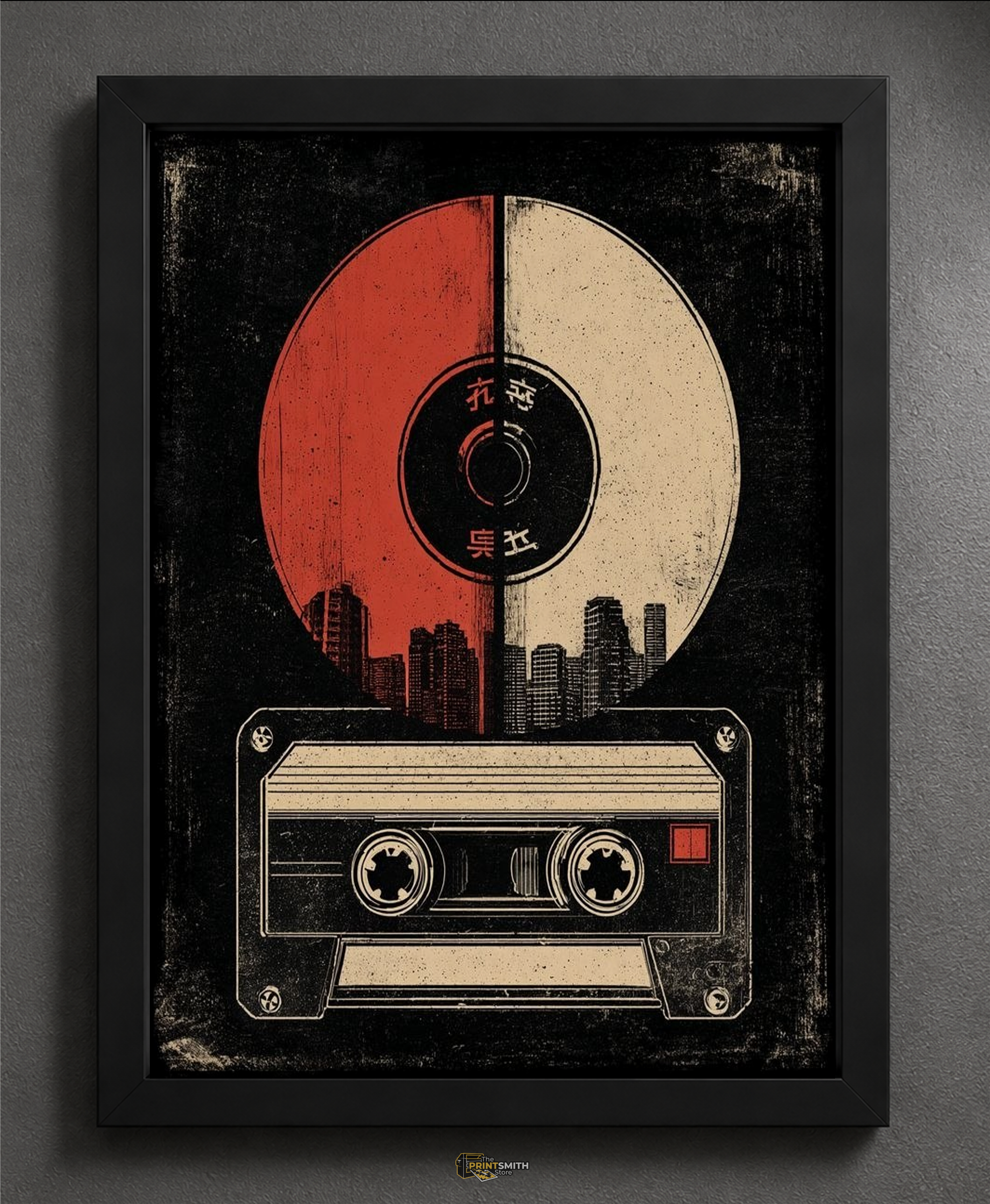 Retro Cassette Cityscape Art Frame — Framed Print view 2