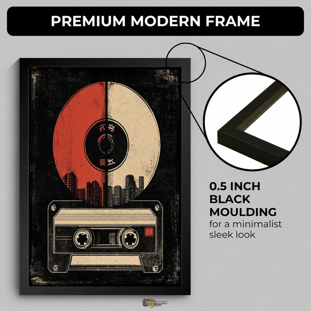 Retro Cassette Cityscape Art Frame — Framed Print view 4