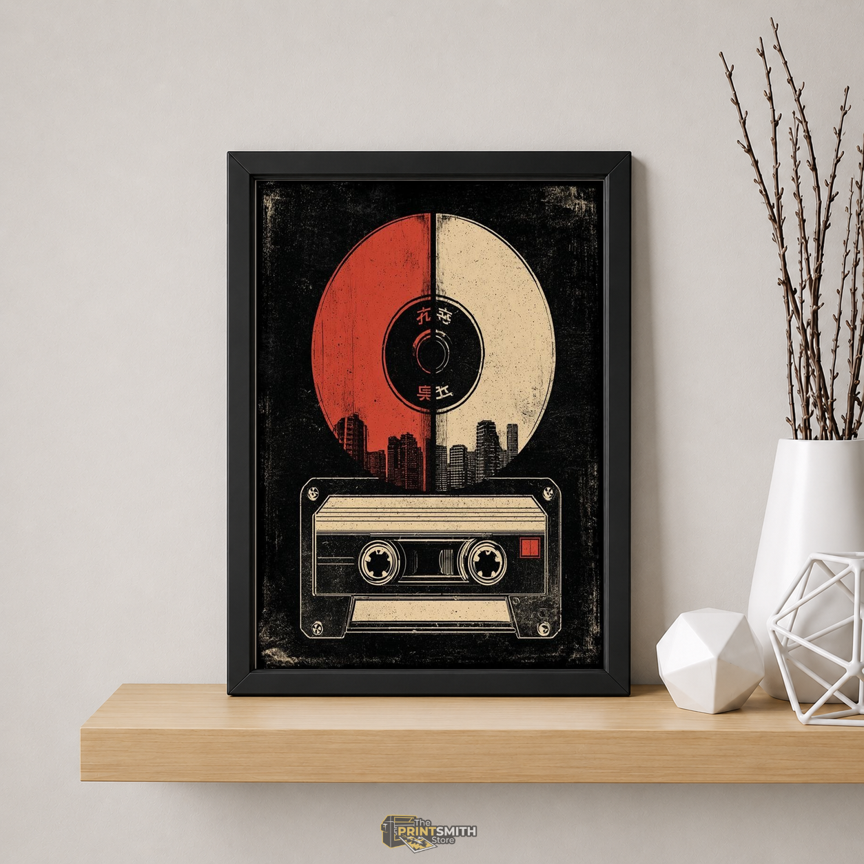 Retro Cassette Cityscape Art Frame — Framed Print view 5