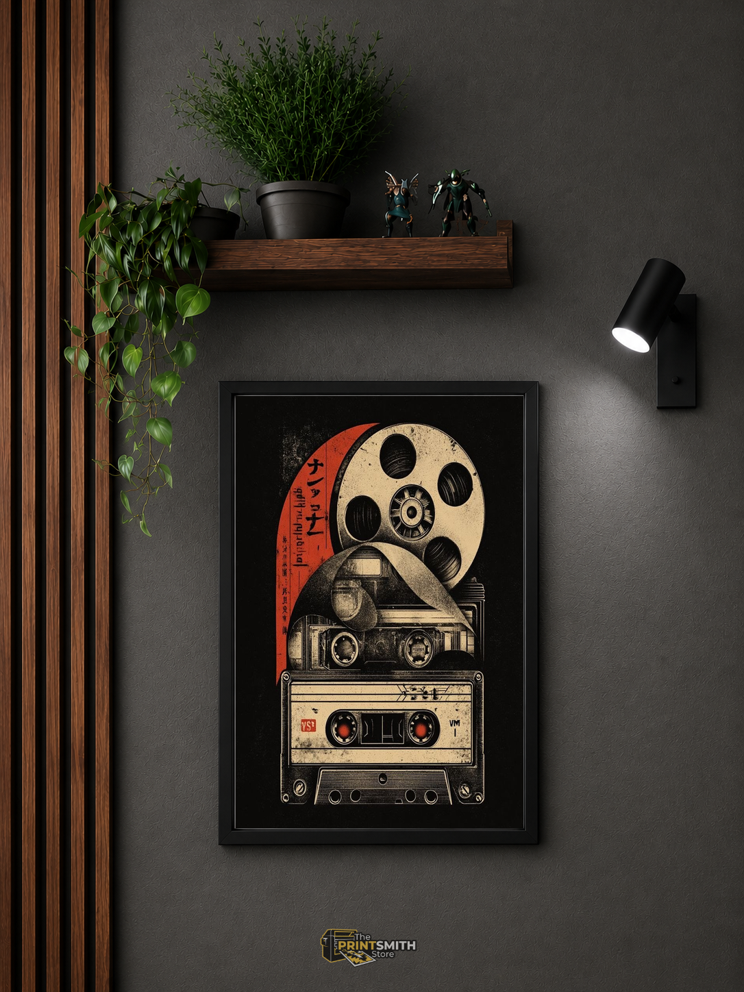 Retro Cassette & Film Reel Art Print Frame — Framed Print view 3