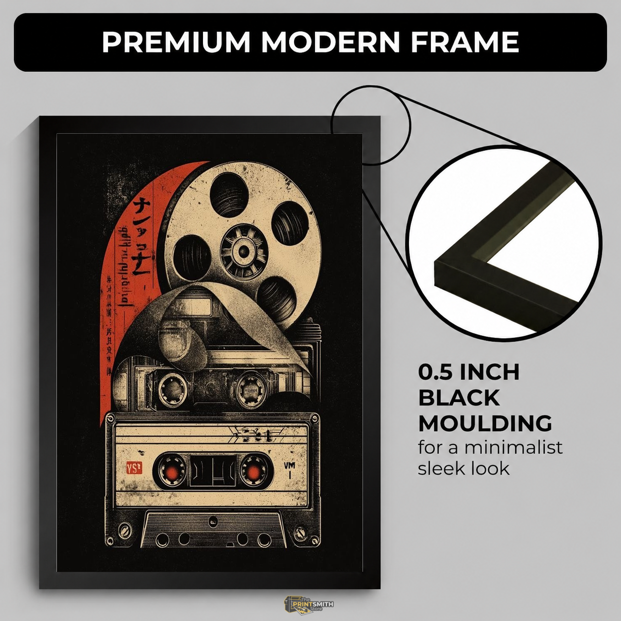 Retro Cassette & Film Reel Art Print Frame — Framed Print view 4