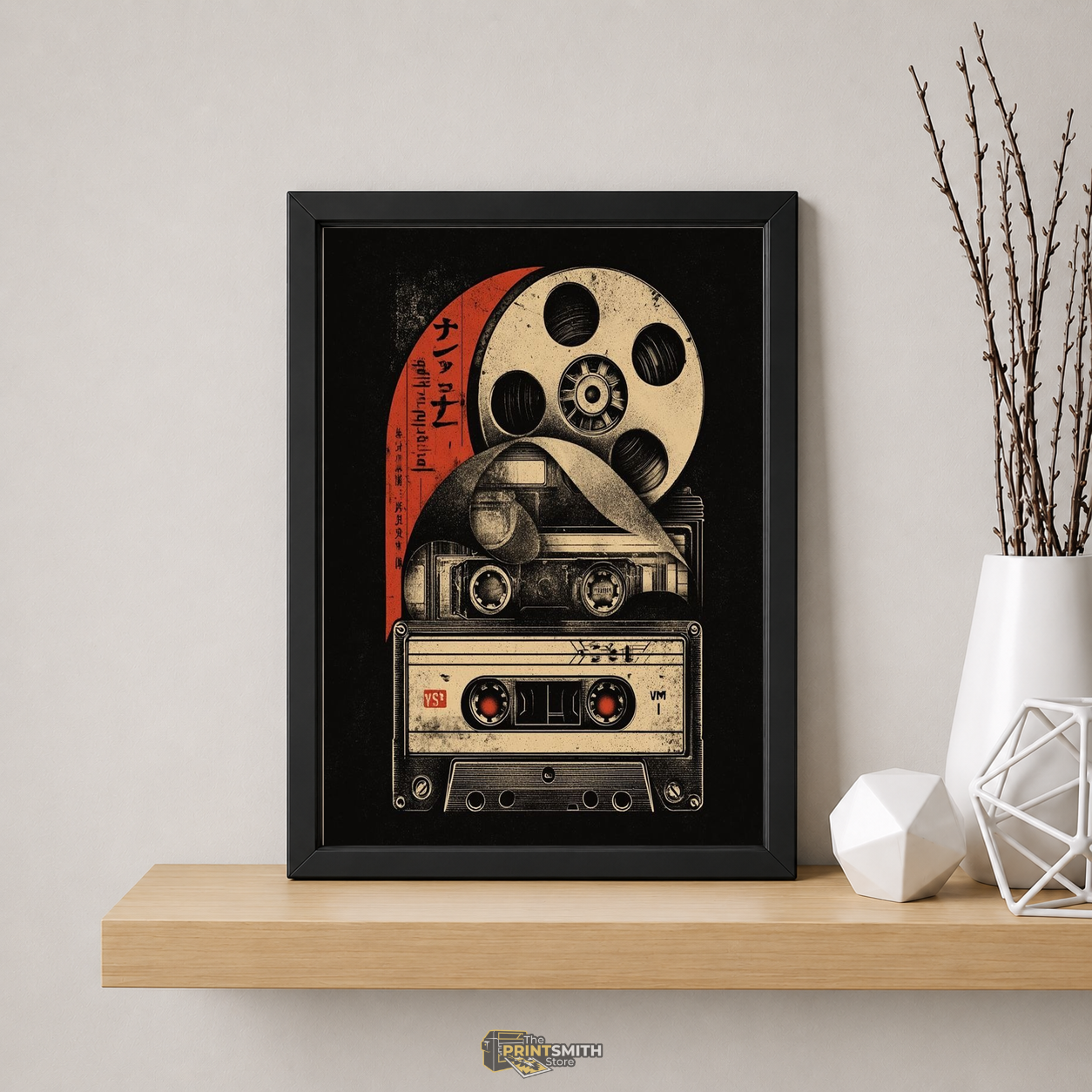 Retro Cassette & Film Reel Art Print Frame — Framed Print view 5