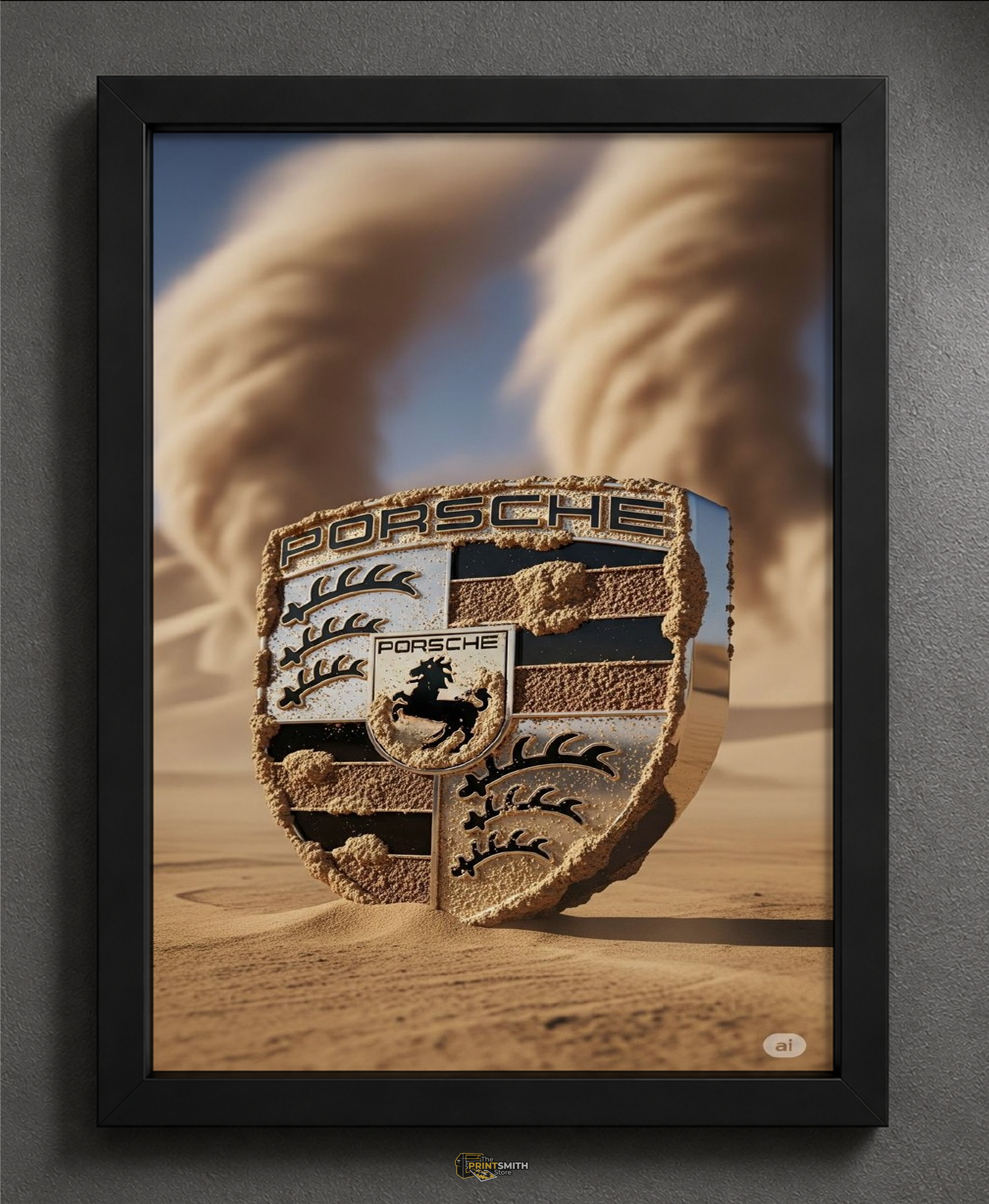 Porsche Desert Storm Emblem Frame — Framed Print view 2