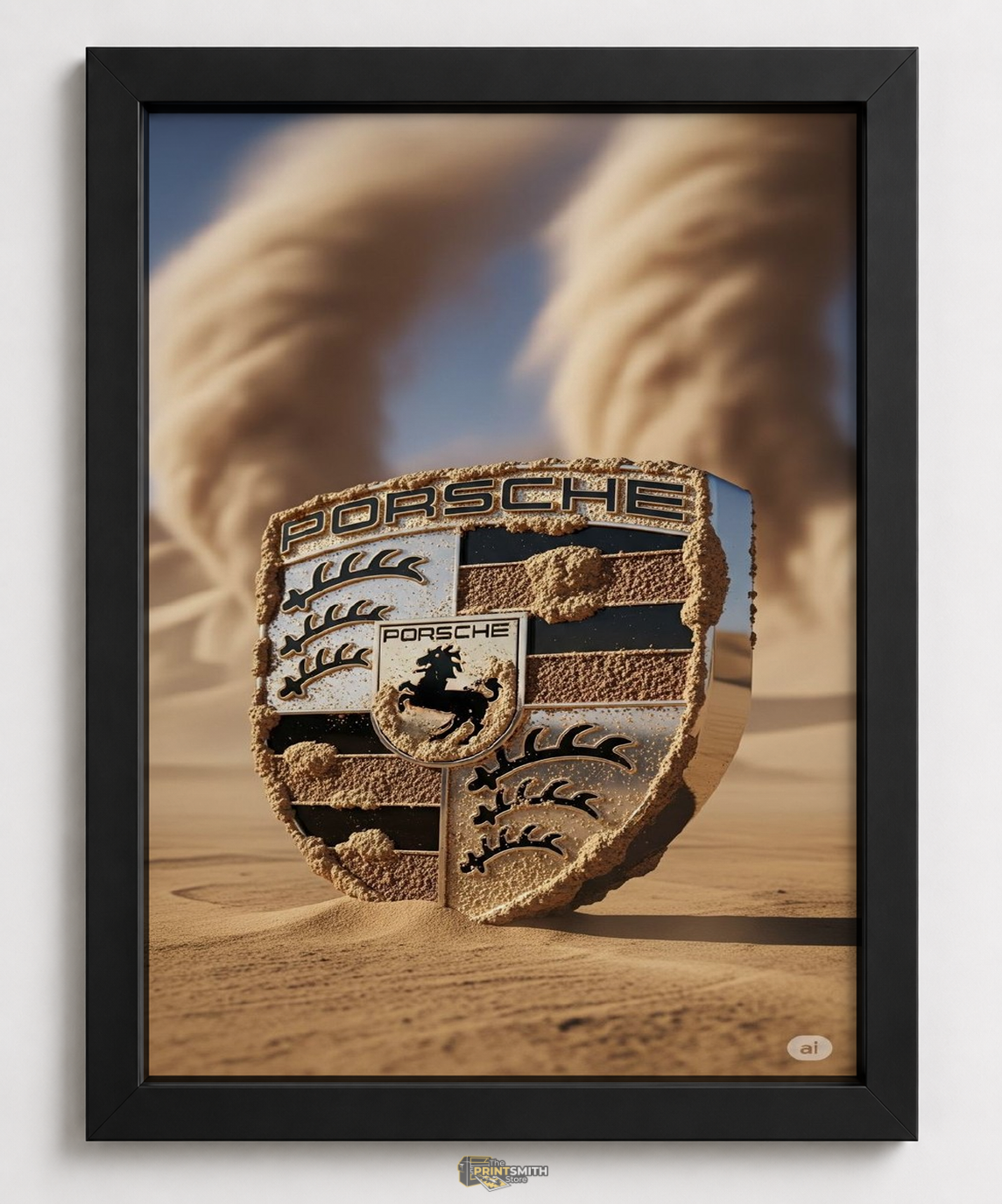Porsche Desert Storm Emblem Frame — Framed Print