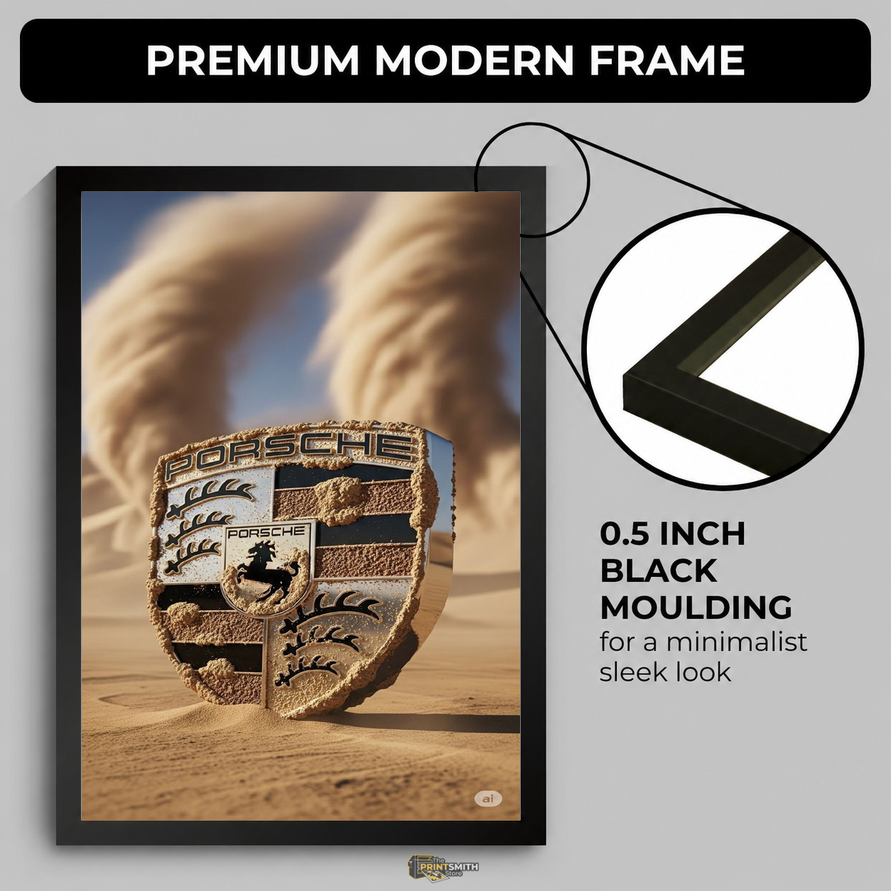 Porsche Desert Storm Emblem Frame — Framed Print view 4