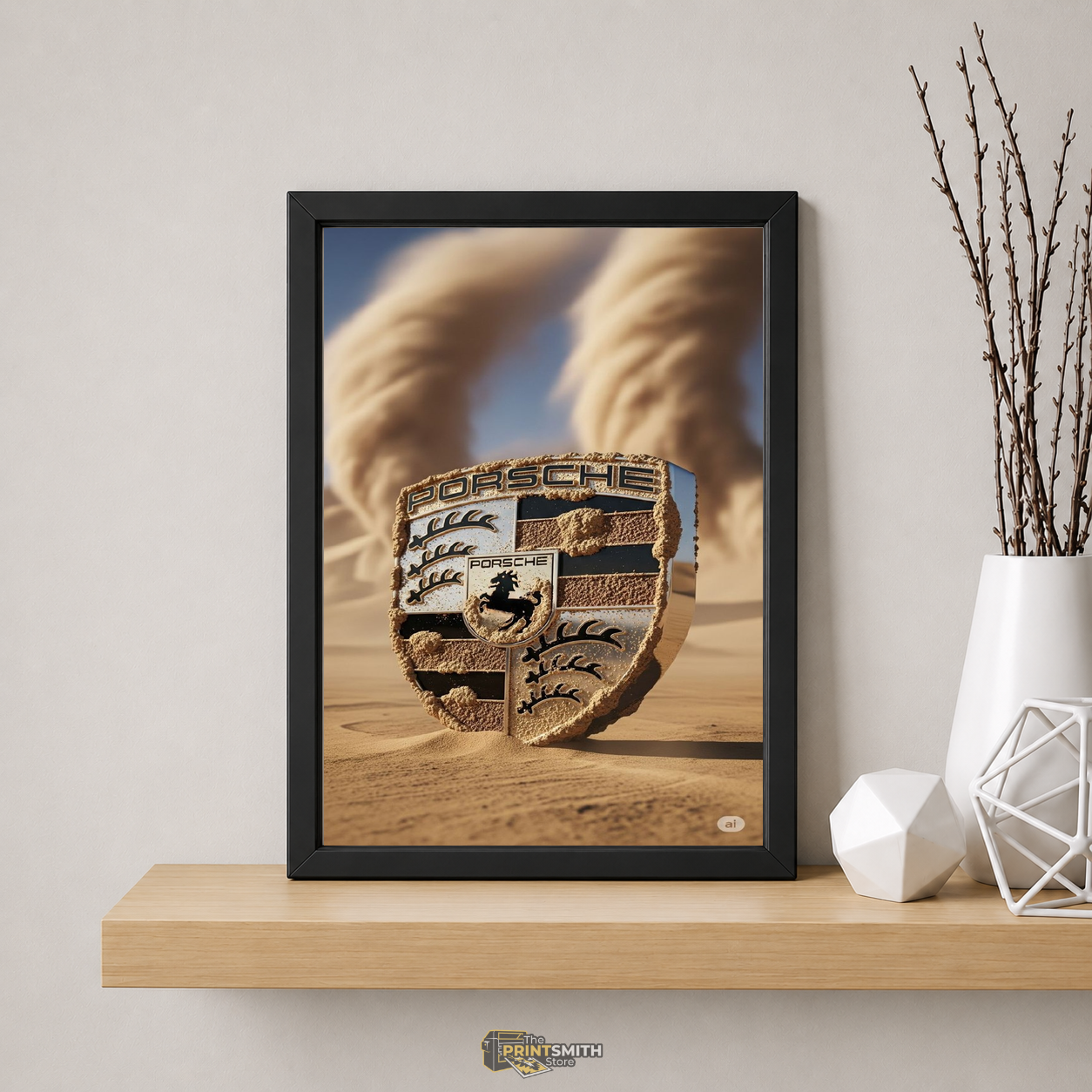 Porsche Desert Storm Emblem Frame — Framed Print view 5