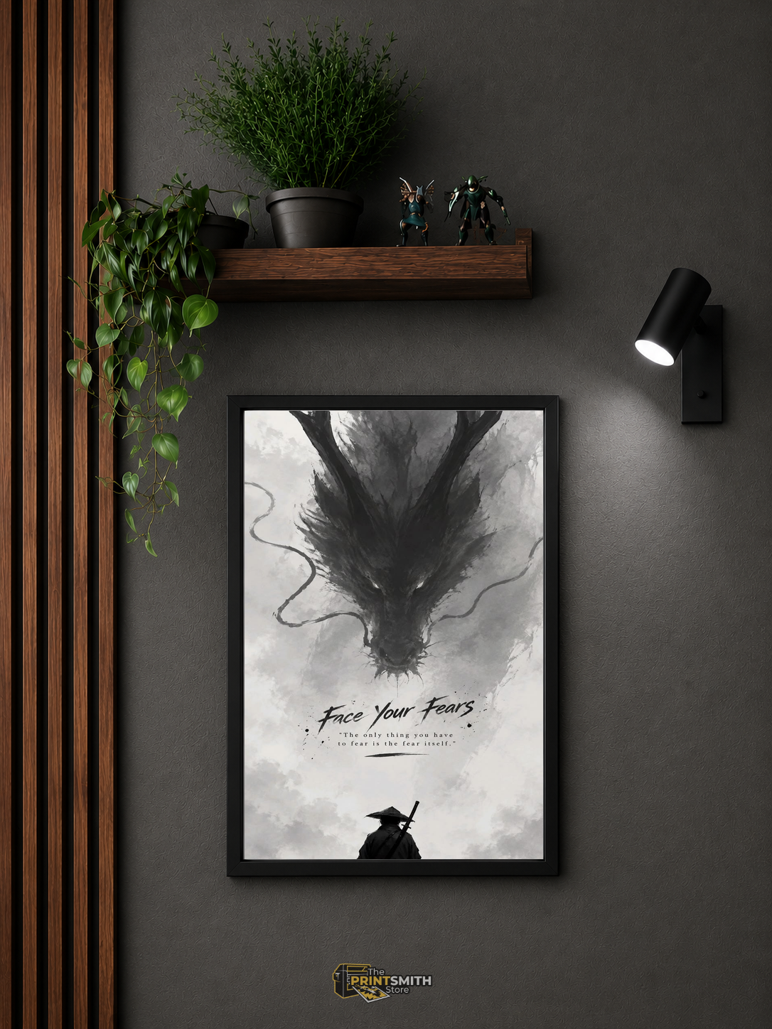 Face Your Fears Ink Dragon Wall Art — Framed Print view 3