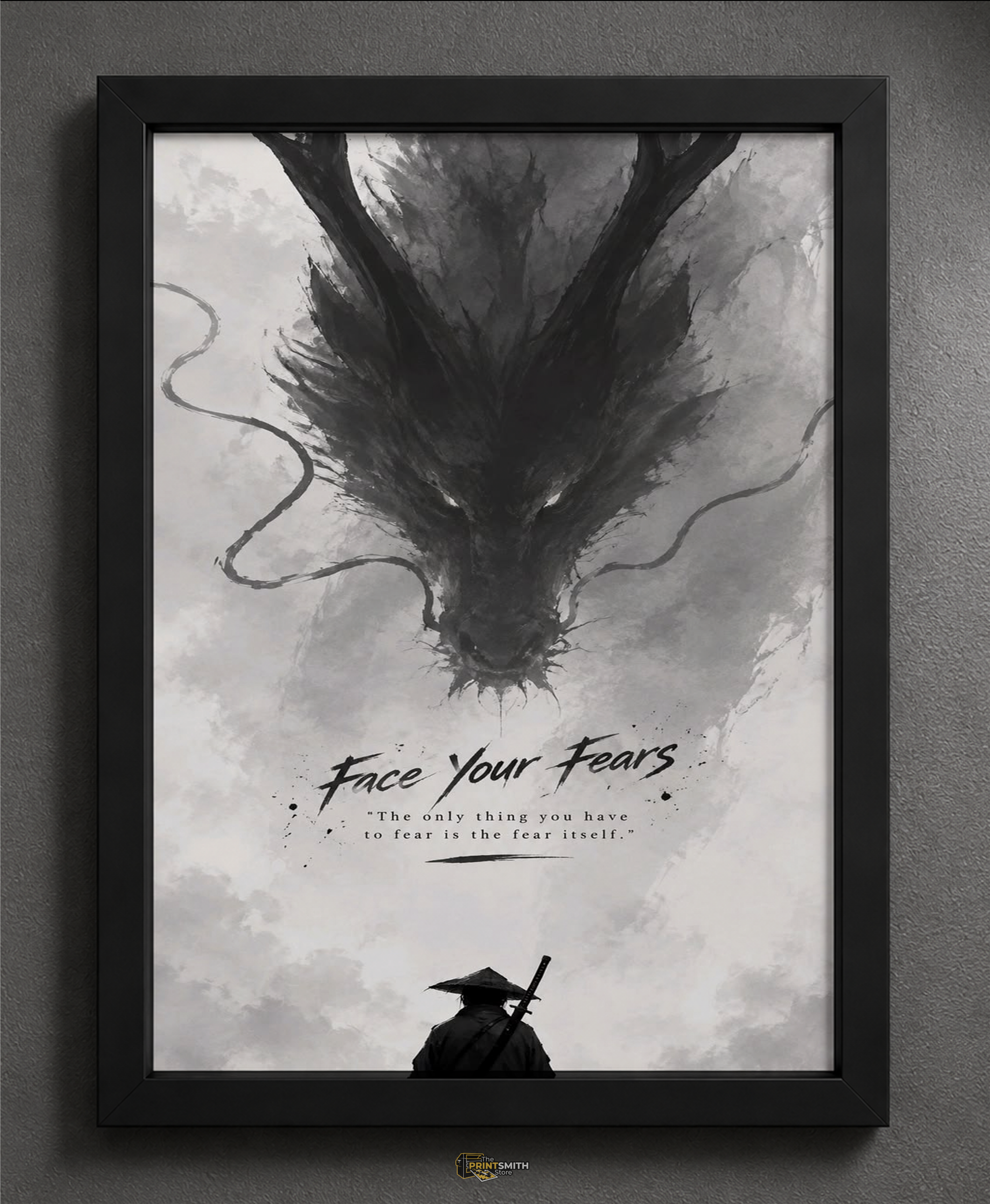 Face Your Fears Ink Dragon Wall Art — Framed Print view 2