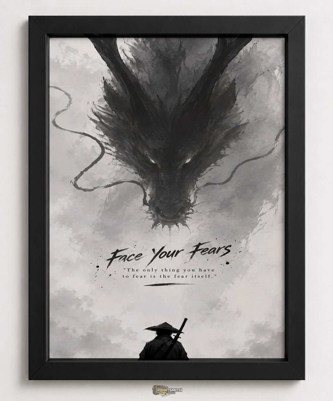 Face Your Fears Ink Dragon Wall Art — Framed Print