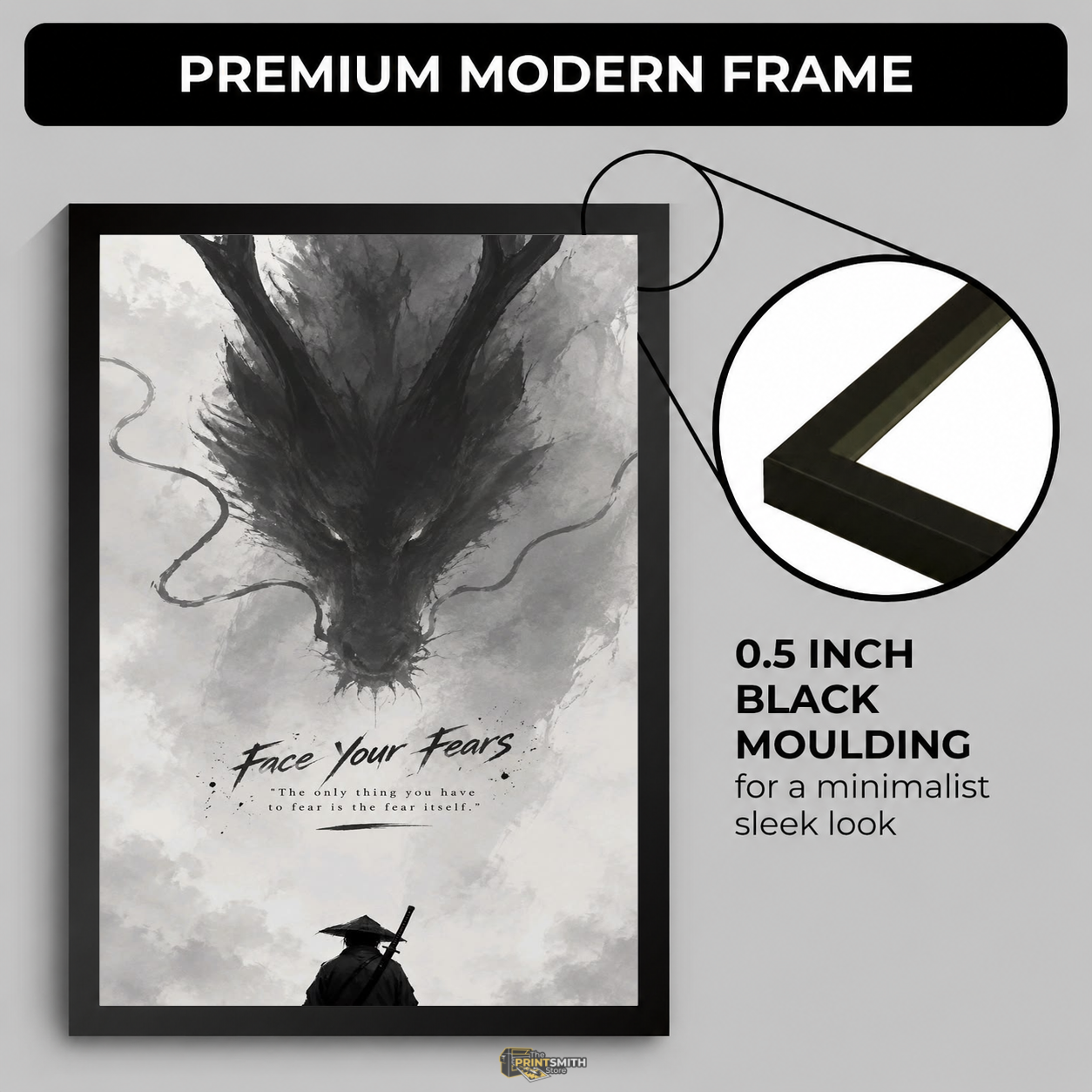Face Your Fears Ink Dragon Wall Art — Framed Print view 4