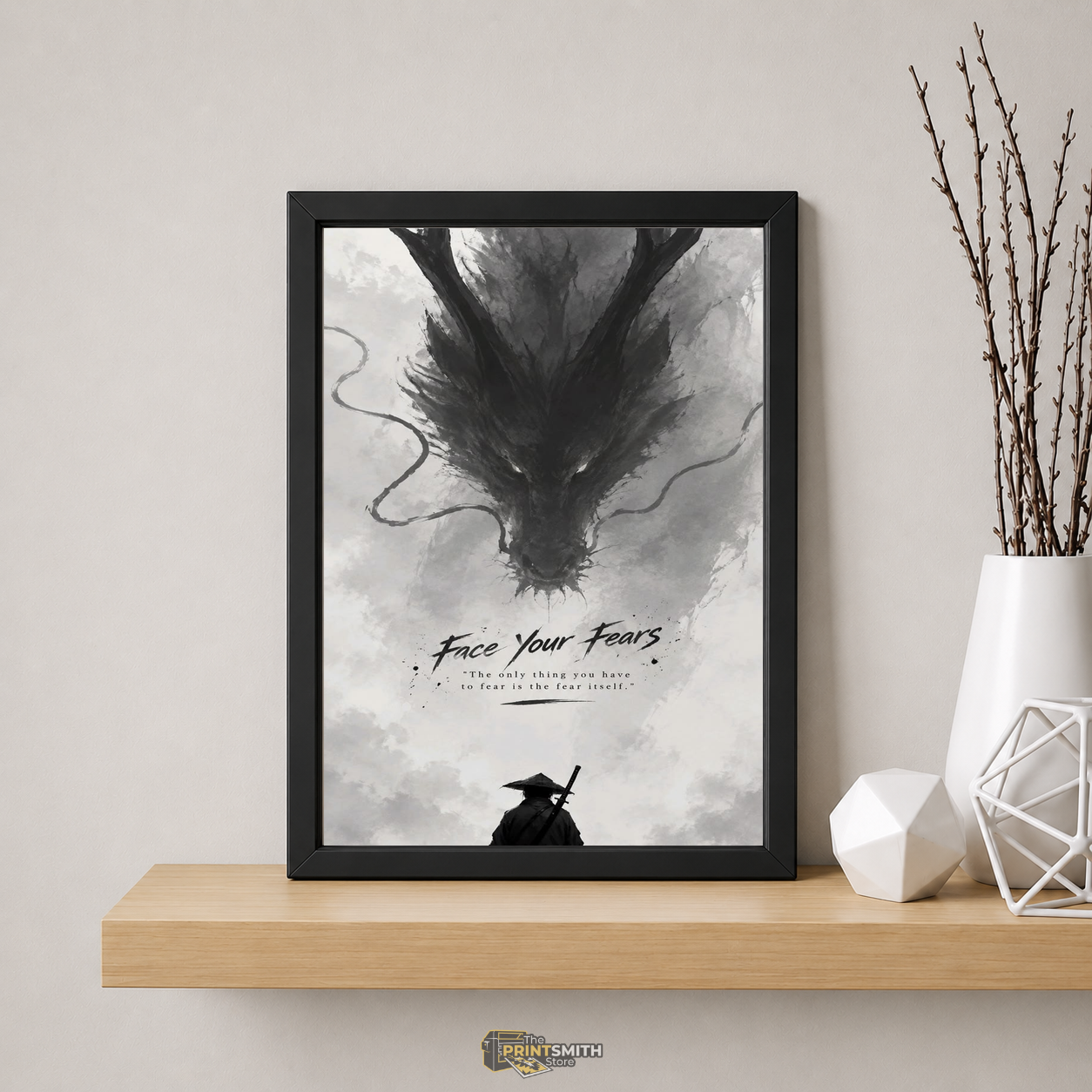 Face Your Fears Ink Dragon Wall Art — Framed Print view 5